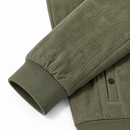 Men's Light Green Stand Collar Loose Casual Jacket (Fleece-lined)