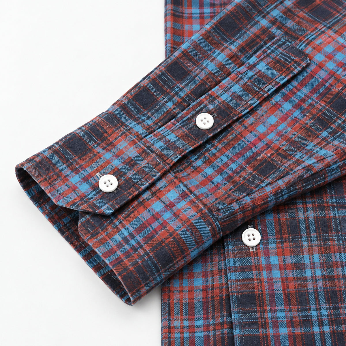 Men’s red and blue plaid loose-fit casual long-sleeve shirt