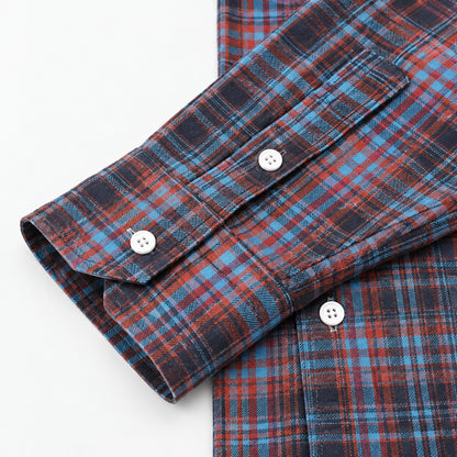 Men’s red and blue plaid loose-fit casual long-sleeve shirt