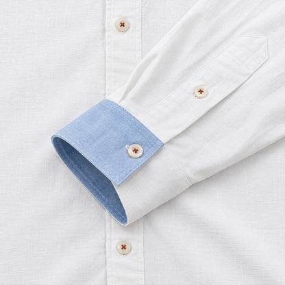 Cotton and linen men's long-sleeved shirt, solid color button-down men's shirt, breathable casual shirt