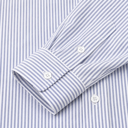 Men's blue and white striped loose casual long-sleeved shirt