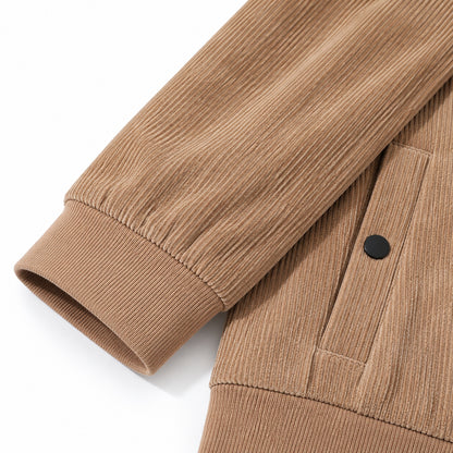 Men's Khaki Stand Collar Loose Casual Jacket (Fleece-lined)