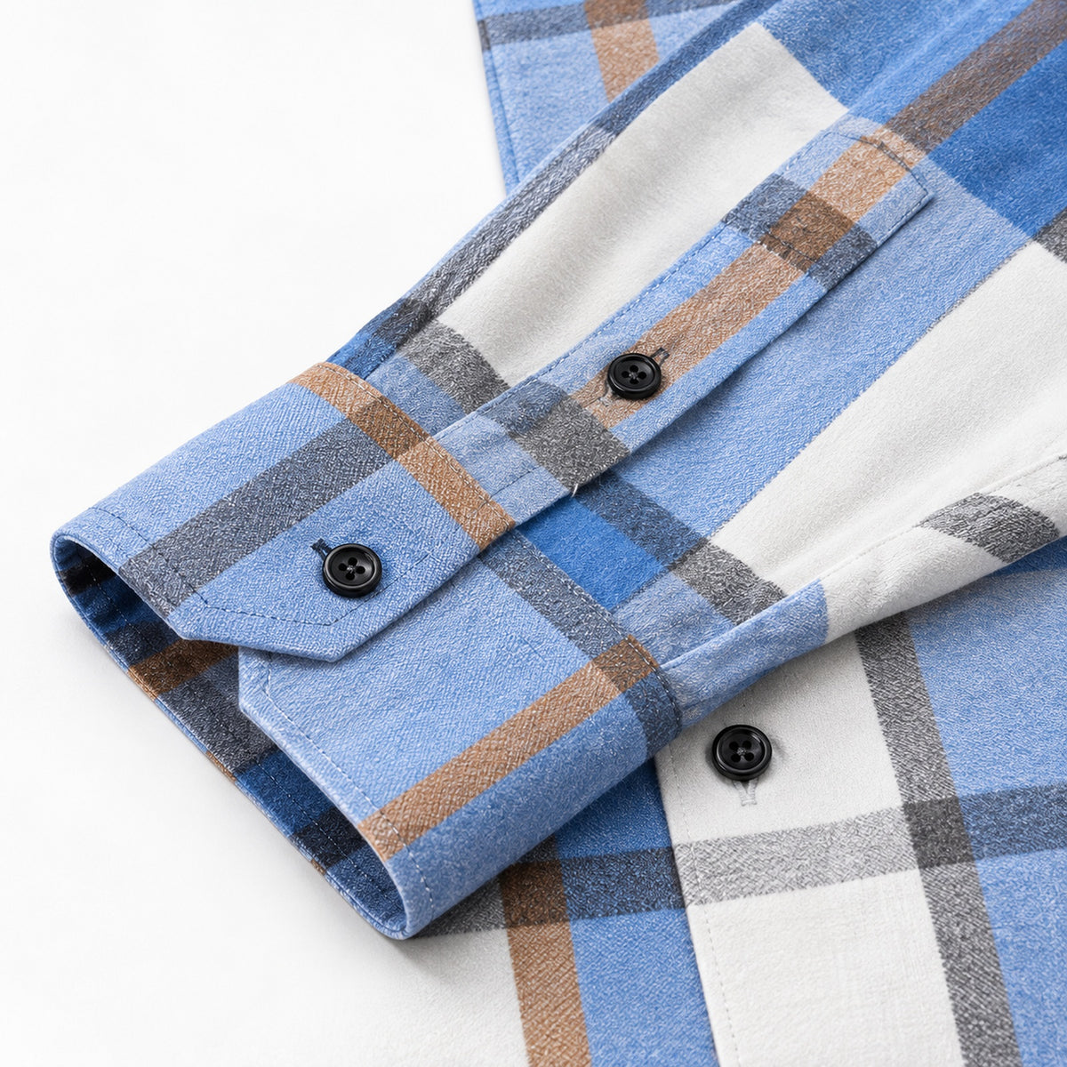 Men's fashionable blue and white checkered long-sleeved shirt