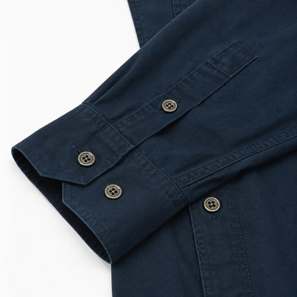 Men's Deep Blue Cotton Long-Sleeved Jacket