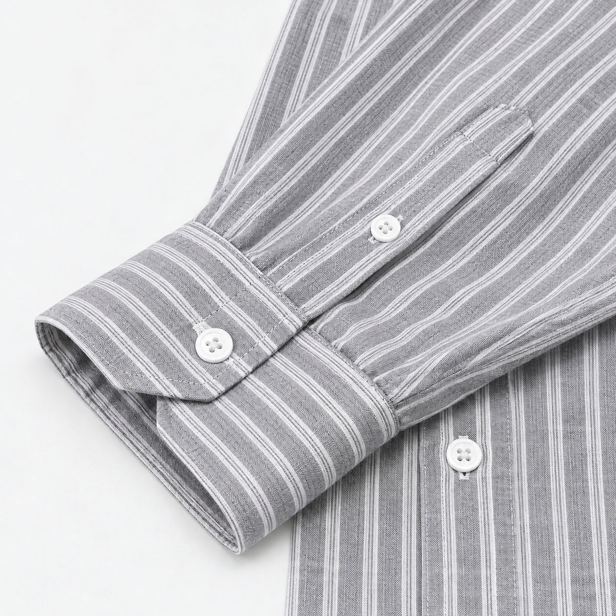 Men's gray and white striped loose casual long-sleeved shirt