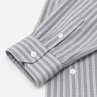 Men's gray and white striped loose casual long-sleeved shirt