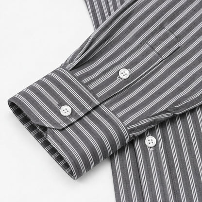 Men's Black Striped Loose Casual Long-Sleeved Shirt