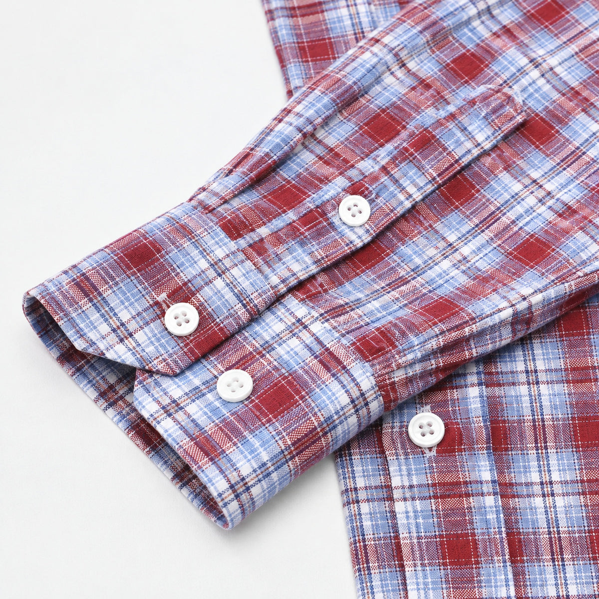 Men's red  plaid loose casual long-sleeved shirt