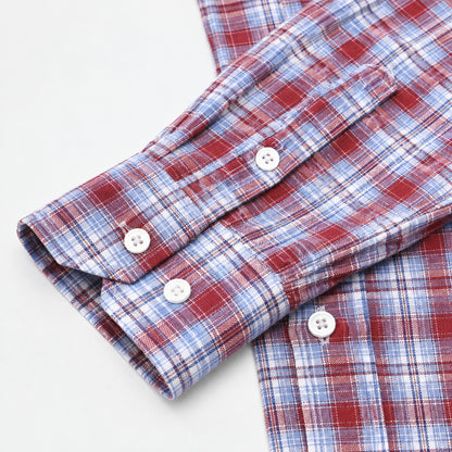 Men's red  plaid loose casual long-sleeved shirt
