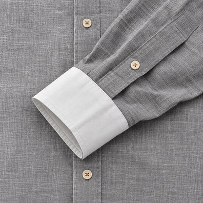 Cotton and linen men's long-sleeved shirt, solid color button-down men's shirt, breathable casual shirt