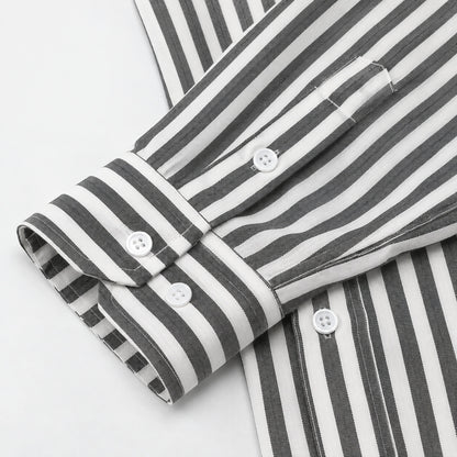 Men's black and white striped loose casual long-sleeved shirt