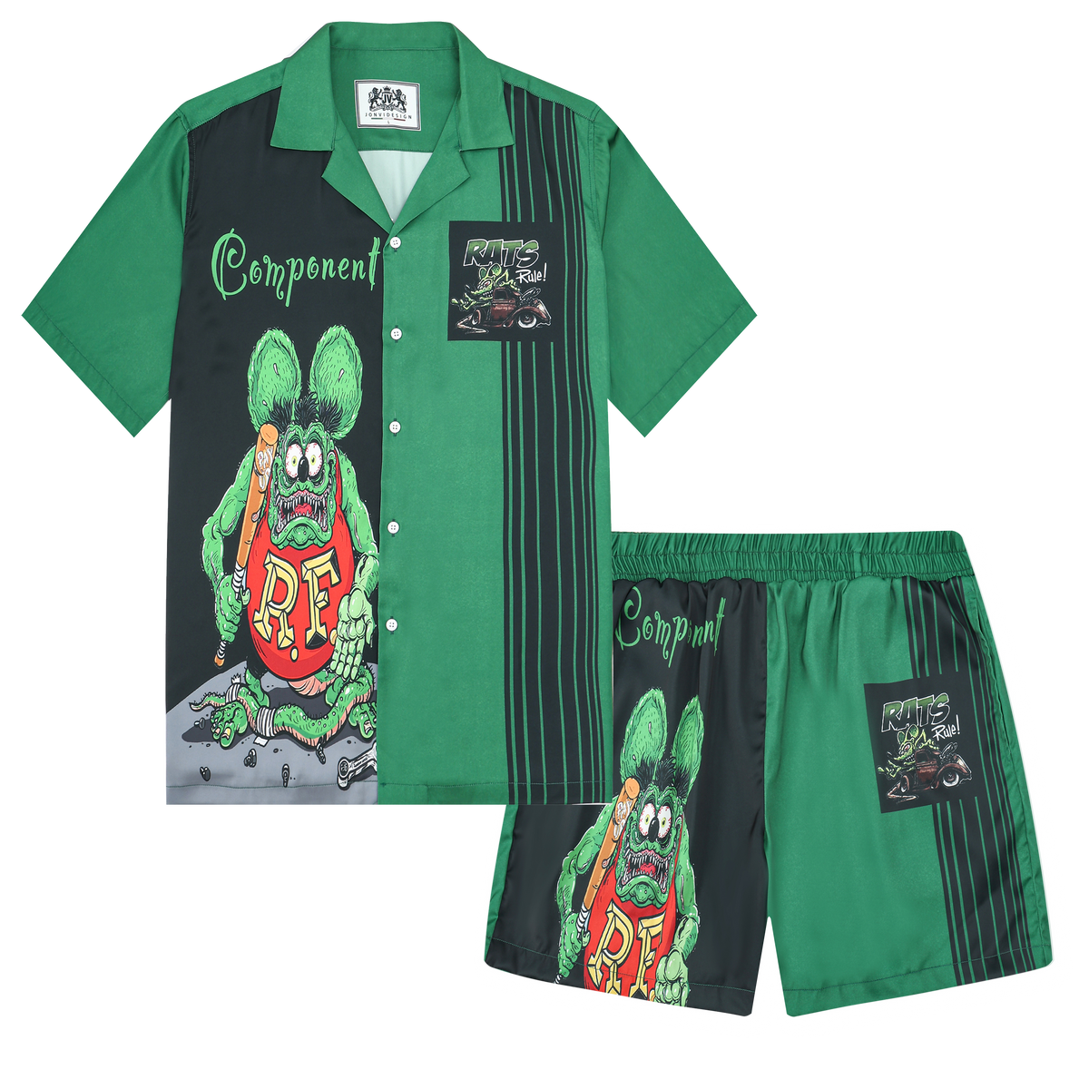 Mouse Holding Baseball Bat Print Camp Collar Short Sleeve Shirt For Men