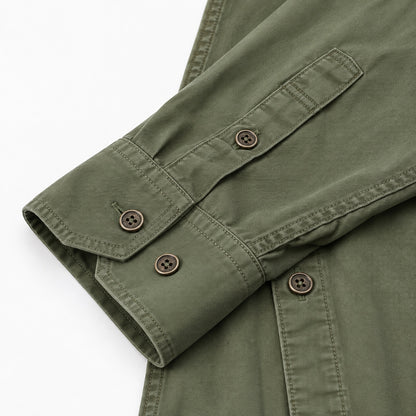 Men's Green Cotton Long-Sleeved Jacket