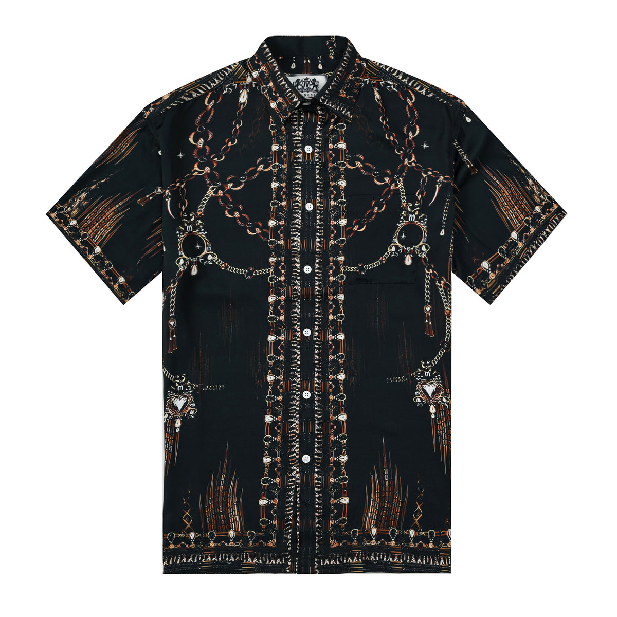 Rough Chain Design Silk Fiber Short Sleeve Shirt