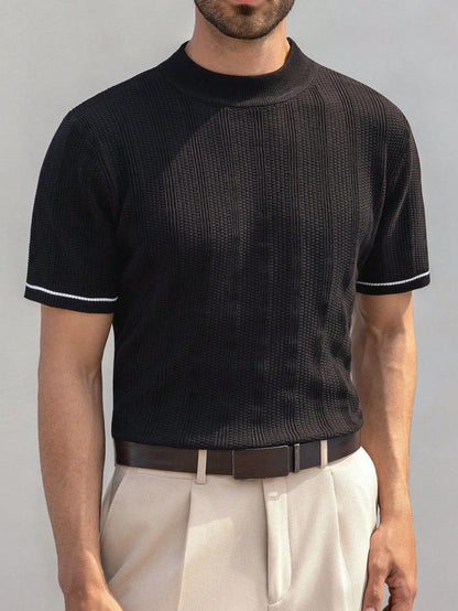 Men's Mock Neck Short‑Sleeve Knit Sweater