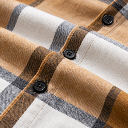 Men's fashionable yellow and white checkered long-sleeved shirt