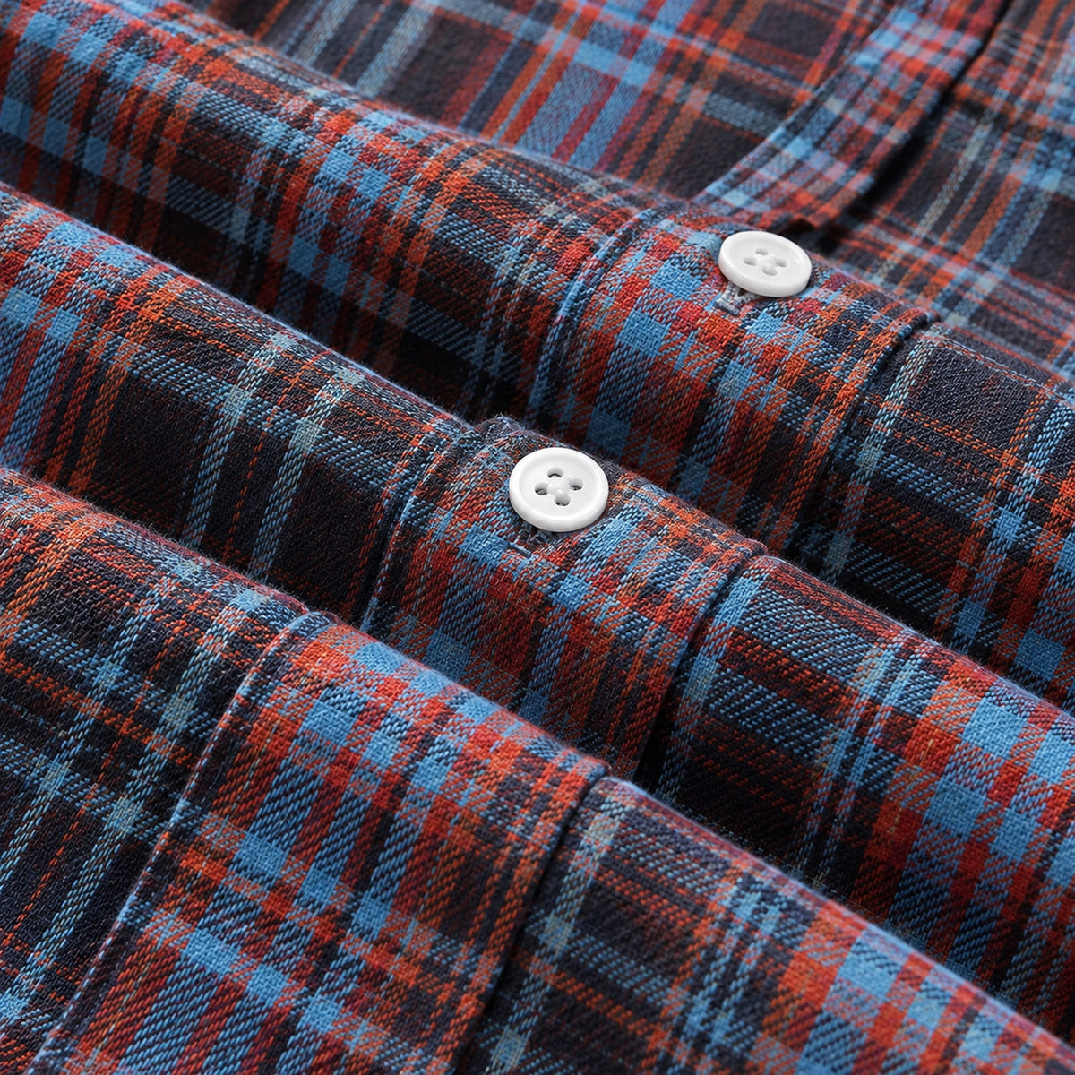 Men’s red and blue plaid loose-fit casual long-sleeve shirt