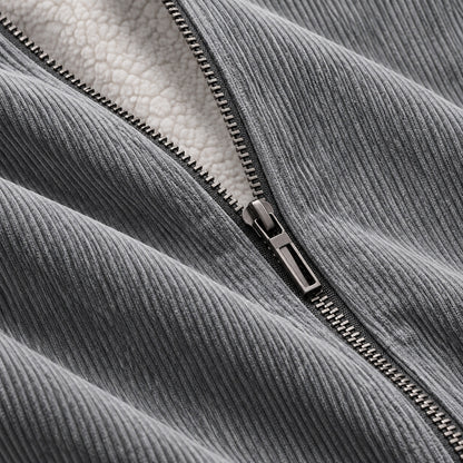 Men's Grey Stand Collar Loose Casual Jacket（Fleece-lined）