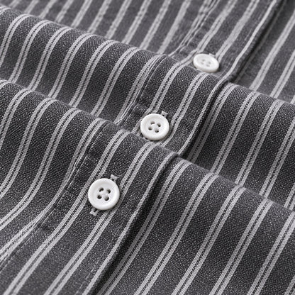 Men's Black Striped Loose Casual Long-Sleeved Shirt