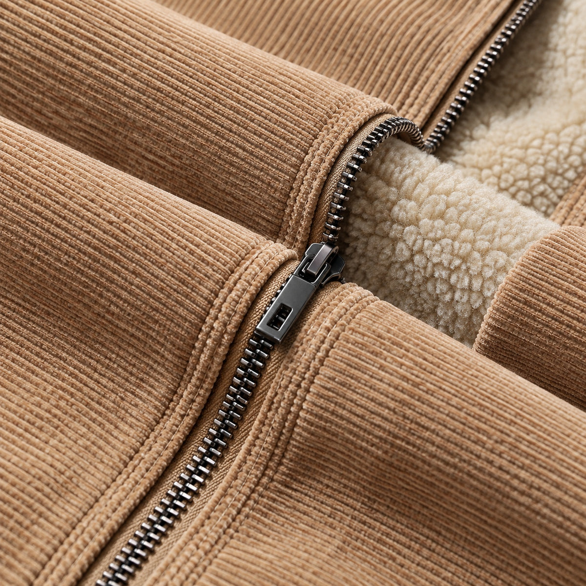 Men's Khaki Stand Collar Loose Casual Jacket (Fleece-lined)