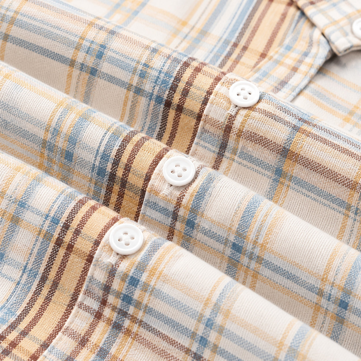 Men's yellow plaid loose casual long-sleeved shirt