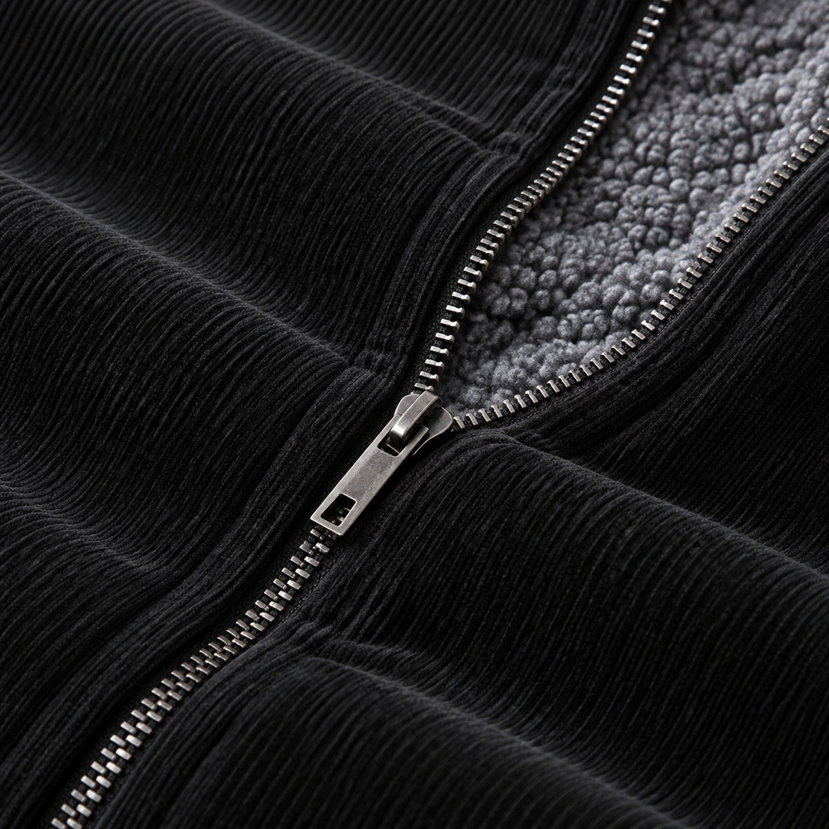 Men's Black Stand Collar Loose Casual Jacket (Fleece-lined)