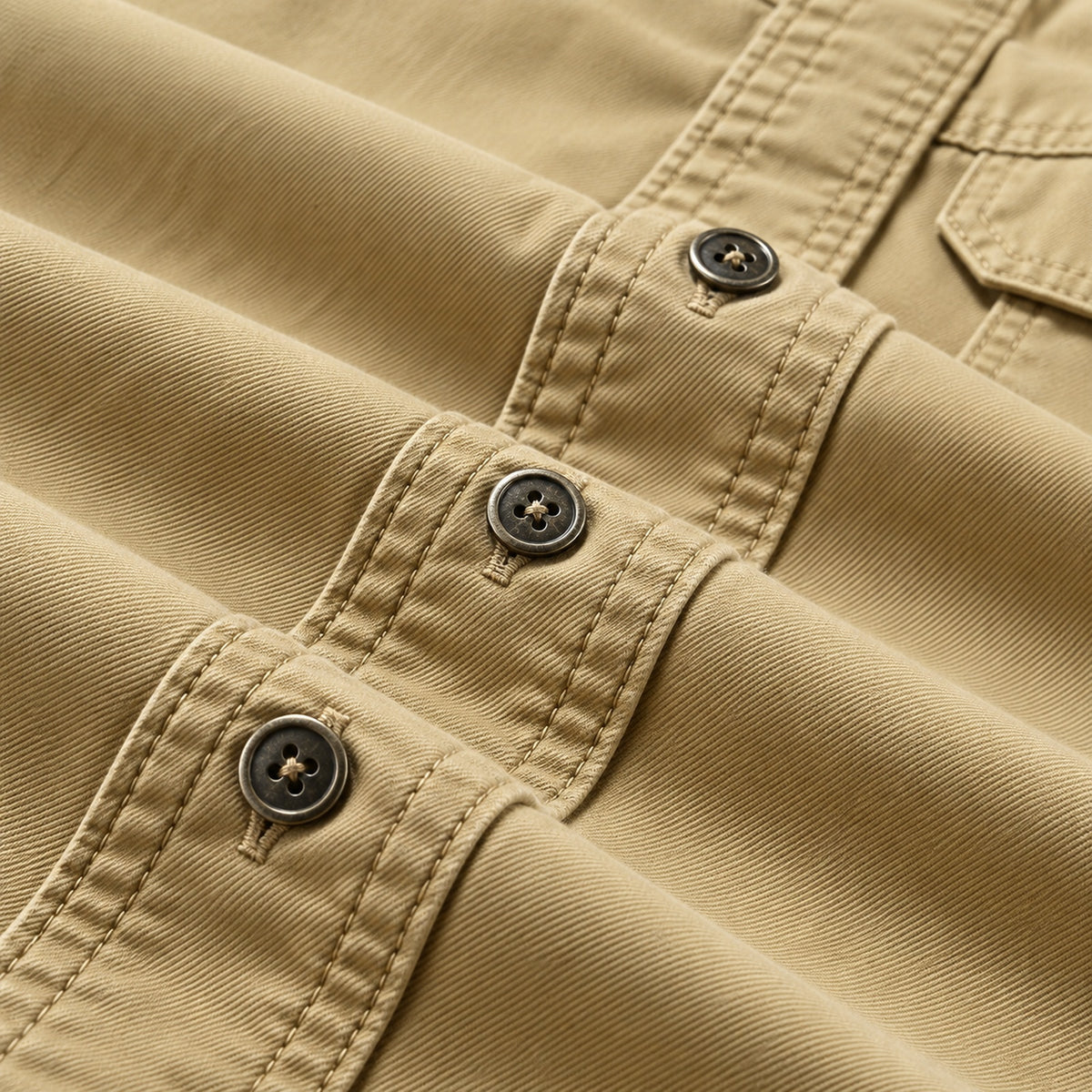 Men's Khaki Cotton Long-Sleeved Jacket