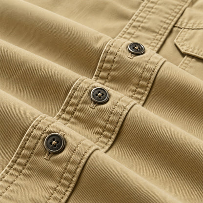 Men's Khaki Cotton Long-Sleeved Jacket