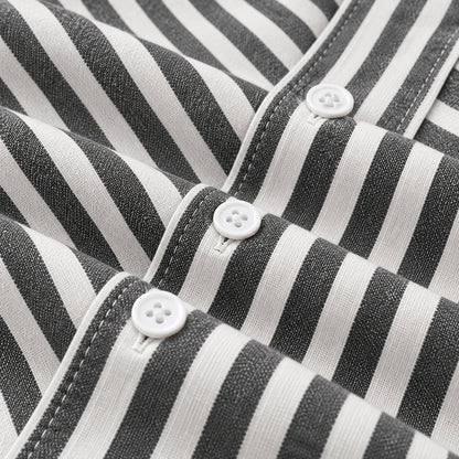 Men's black and white striped loose casual long-sleeved shirt
