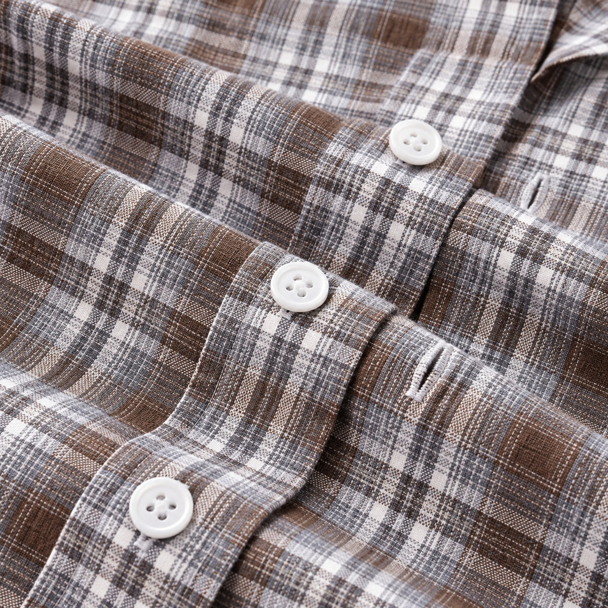 Men's Brown  Checkered Loose Casual Long-Sleeved Shirt