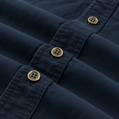 Men's Deep Blue Cotton Long-Sleeved Jacket