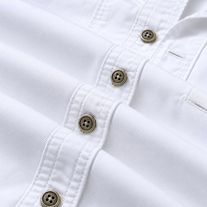 Men's White Cotton Long-Sleeved Jacket