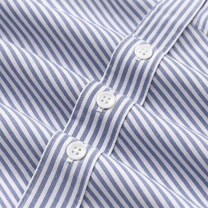 Men's blue and white striped loose casual long-sleeved shirt