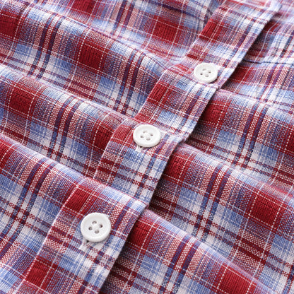 Men's red  plaid loose casual long-sleeved shirt