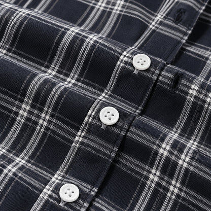 Men's light black plaid loose casual long-sleeved shirt