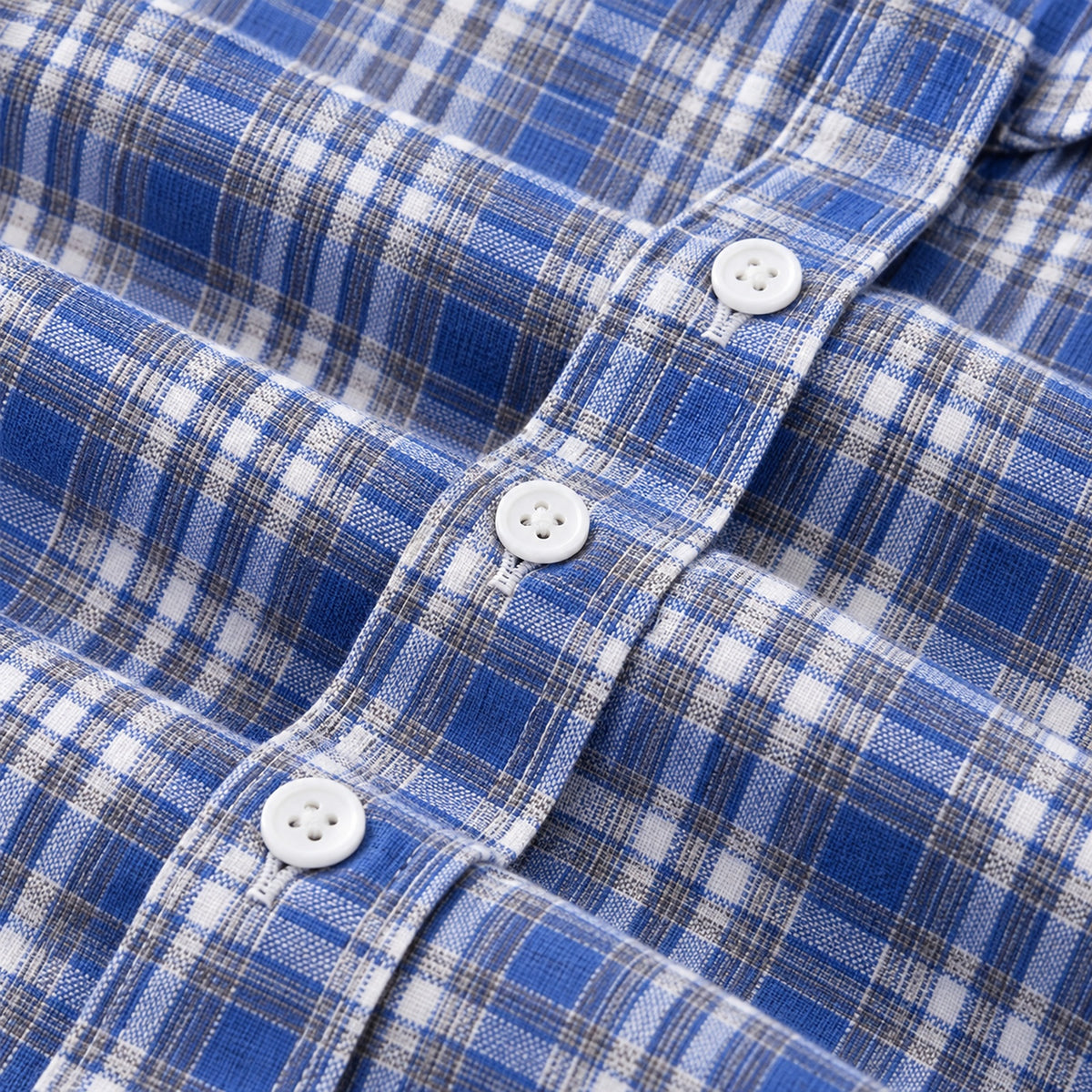 Men's Blue Plaid Loose Casual Long-Sleeved Shirt