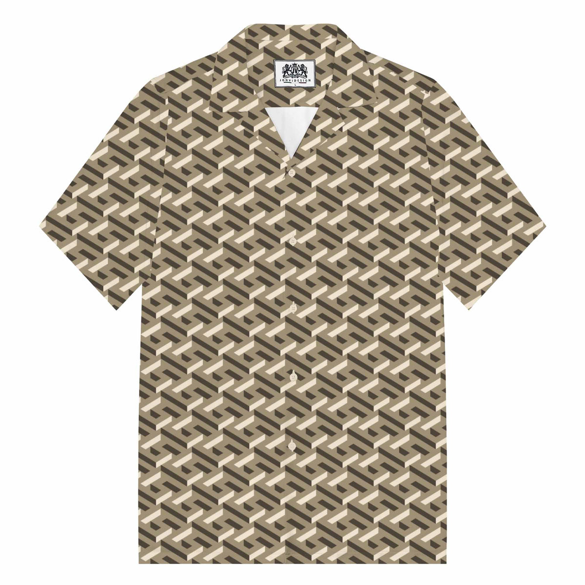 Maze Alphabet Pattern Camp Collar Short Sleeve Shirt