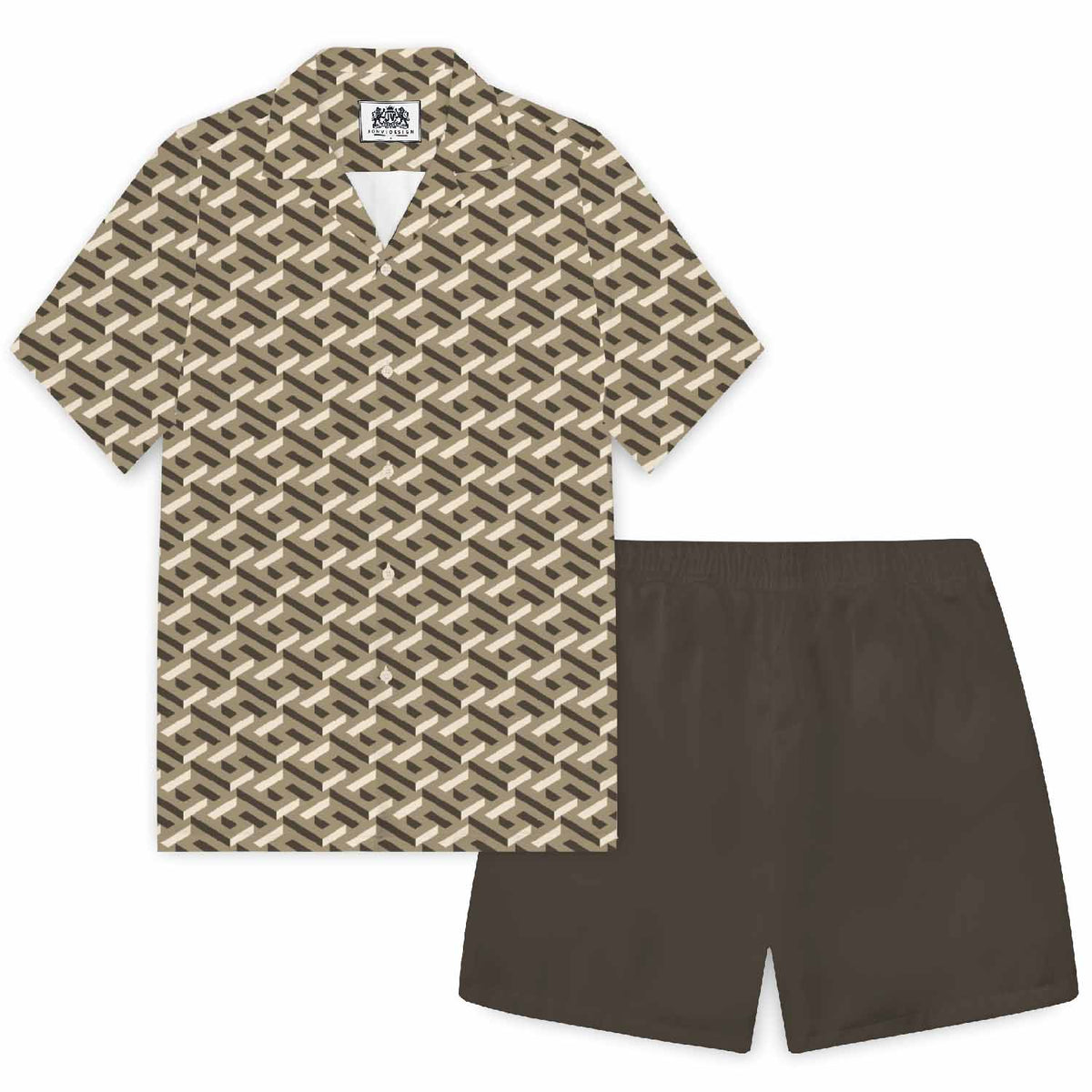 Maze Alphabet Pattern Elastic Waistband Summer Casual Shorts