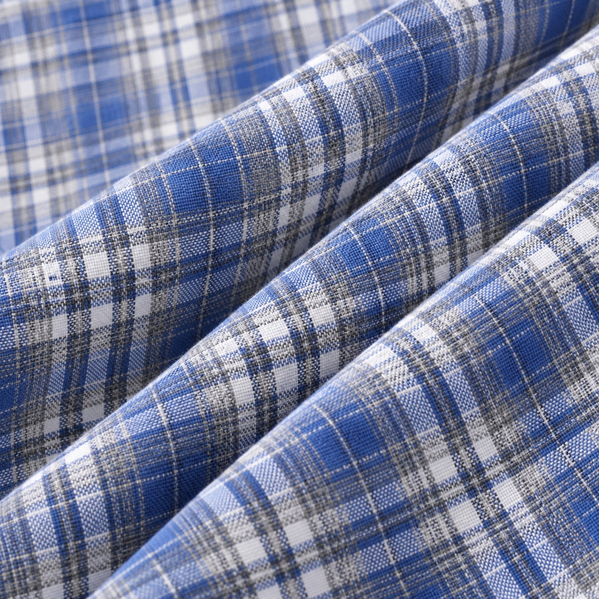 Men's Blue Plaid Loose Casual Long-Sleeved Shirt