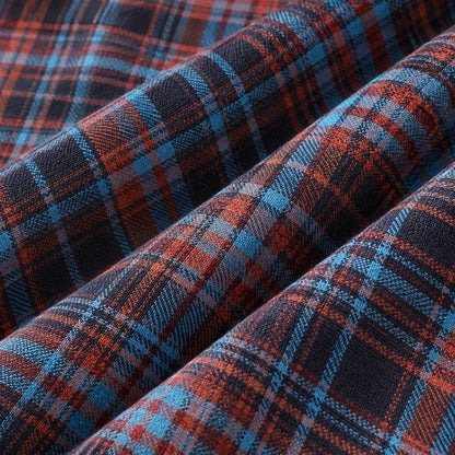 Men’s red and blue plaid loose-fit casual long-sleeve shirt