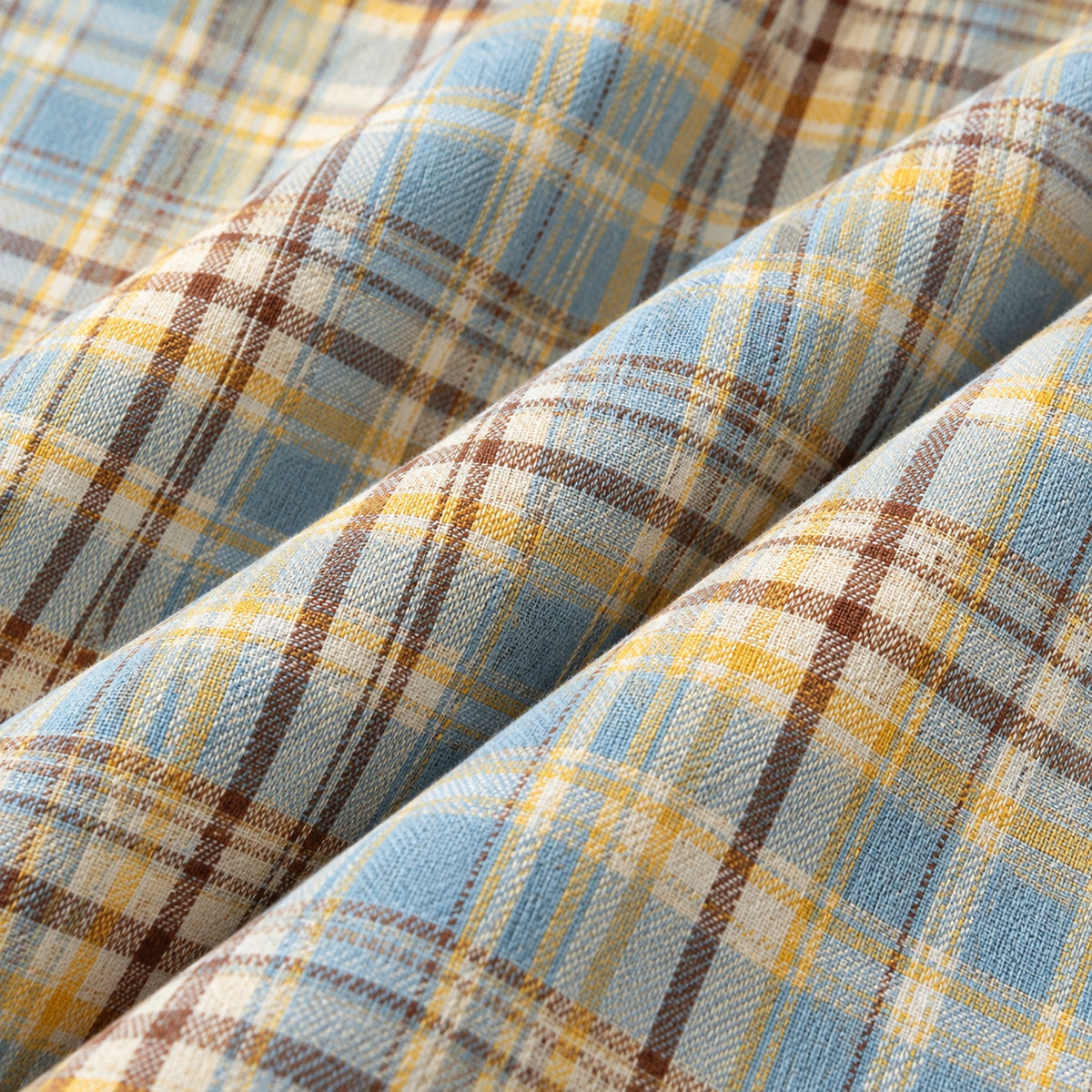 Men's light blue and yellow-brown plaid loose casual long-sleeved shirt