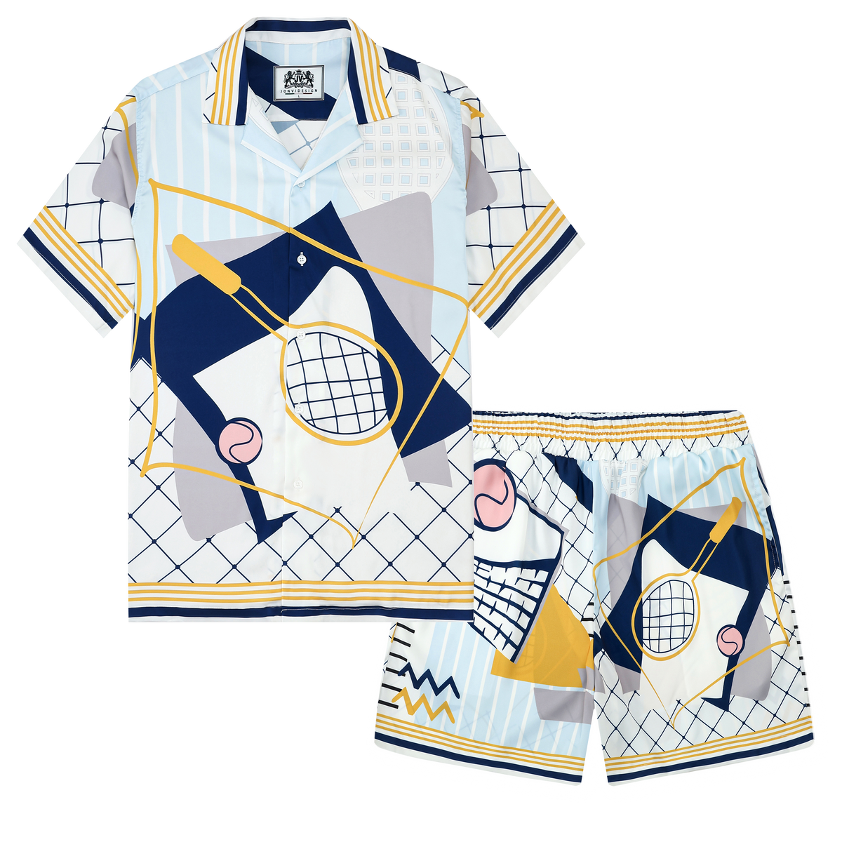 Tennis Court Pattern Silk Fiber Waistband Shorts