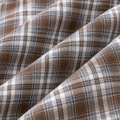 Men's Brown  Checkered Loose Casual Long-Sleeved Shirt