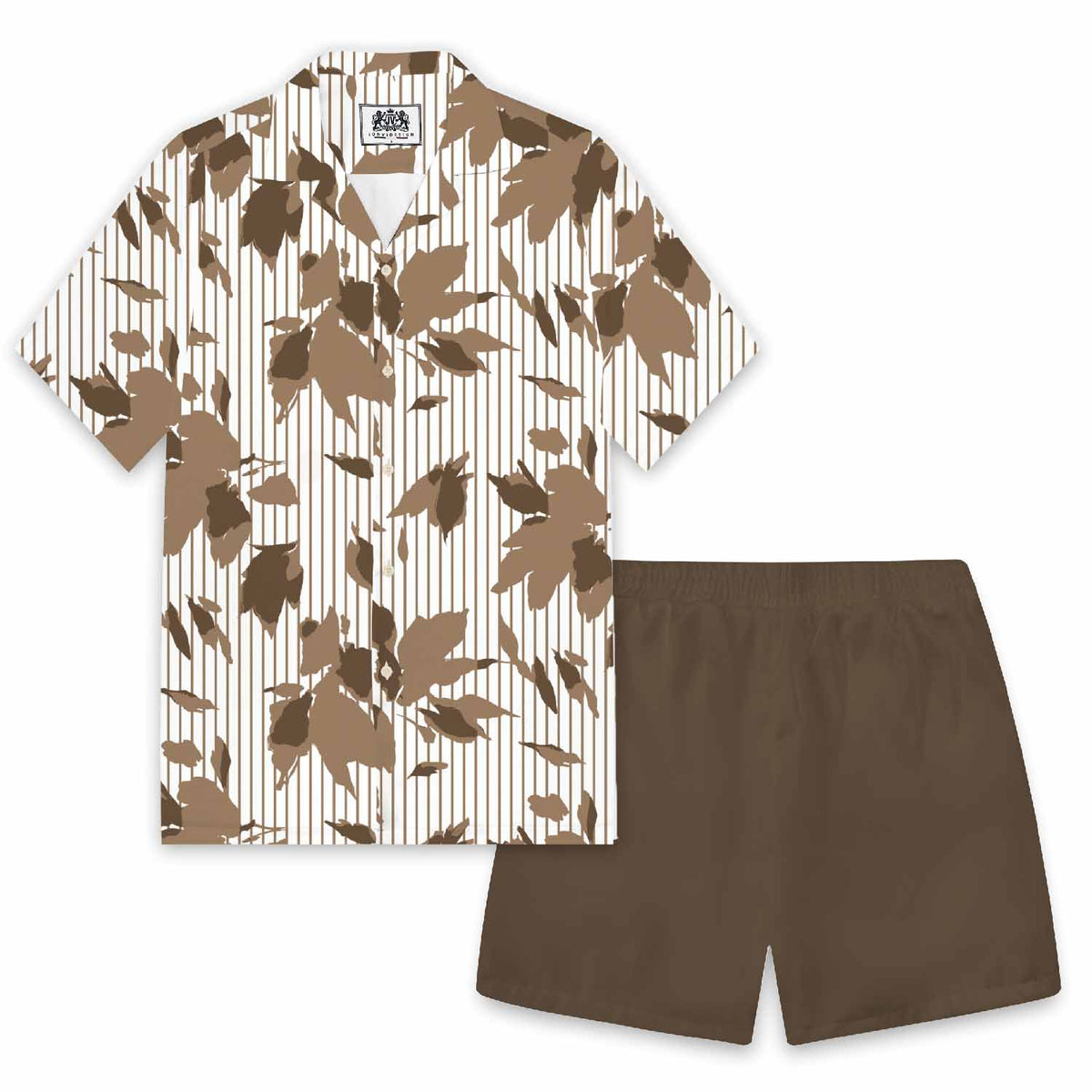 Brown Vertical Striped Elastic Waistband Summer Casual Shorts