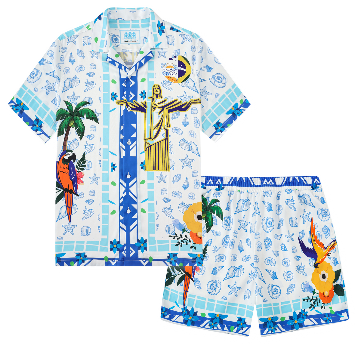 Jesus Statue Bird Beach Wear Camp Collar Casual Shirt
