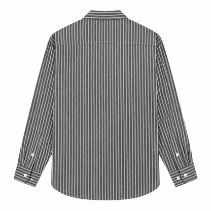 Men's Black Striped Loose Casual Long-Sleeved Shirt