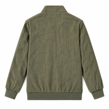 Men's Light Green Stand Collar Loose Casual Jacket (Fleece-lined)