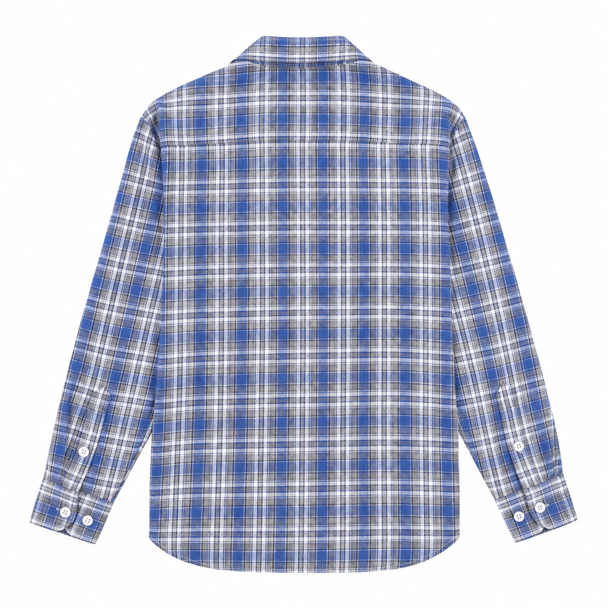 Men's Blue Plaid Loose Casual Long-Sleeved Shirt