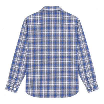 Men's Blue Plaid Loose Casual Long-Sleeved Shirt
