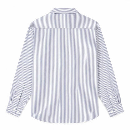Men's blue and white striped loose casual long-sleeved shirt